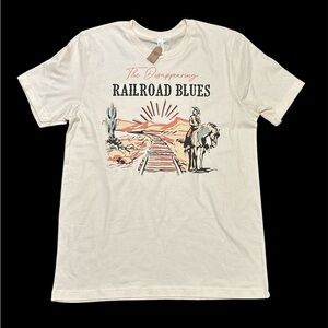 Bella Canvas western Dissapearing RailRoad Blues Cream Size: Large NWT